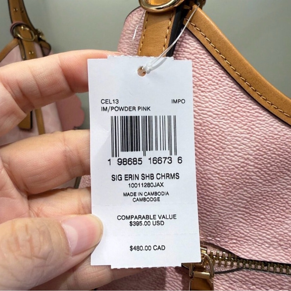 Coach CEL13 Erin Shoulder Bag In Signature Canvas With Charms Powder Pink NWT - Picture 4 of 4